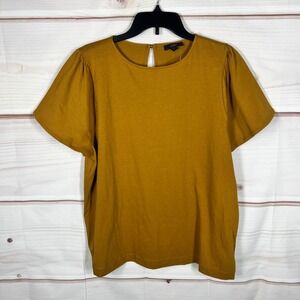 J. Crew Top Women L Yellow Solid Flutter Sleeve Sleeve Cotton T-Shirt Solid Knit